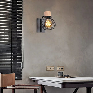 Applique Murale LED en Bois et Fer Noir Style Industriel Rétro, Luminaire Décoratif d'Nik, Idéal pour un Loft