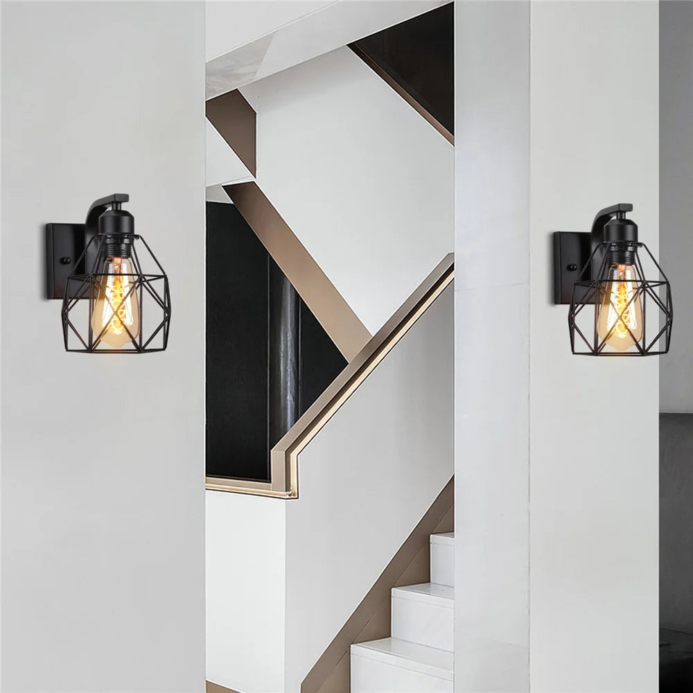 Applique Murale LED en Bois et Fer Noir Style Industriel Rétro, Luminaire Décoratif d'Nik, Idéal pour un Loft