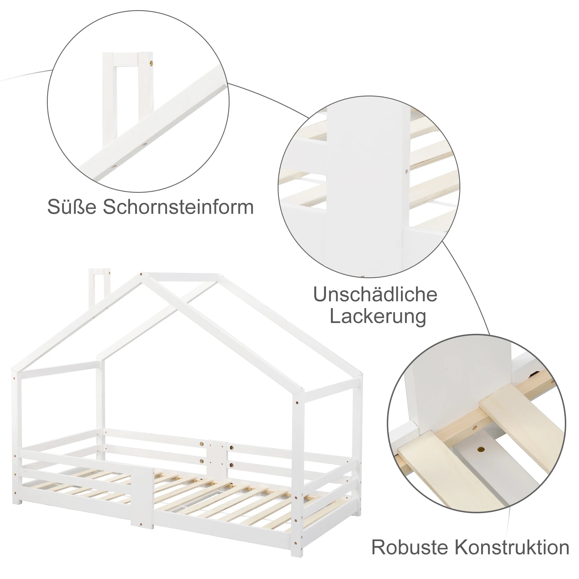 Lit de maison en pin pour enfants, sans matelas, à lattes solides, blanc, 90x200 cm