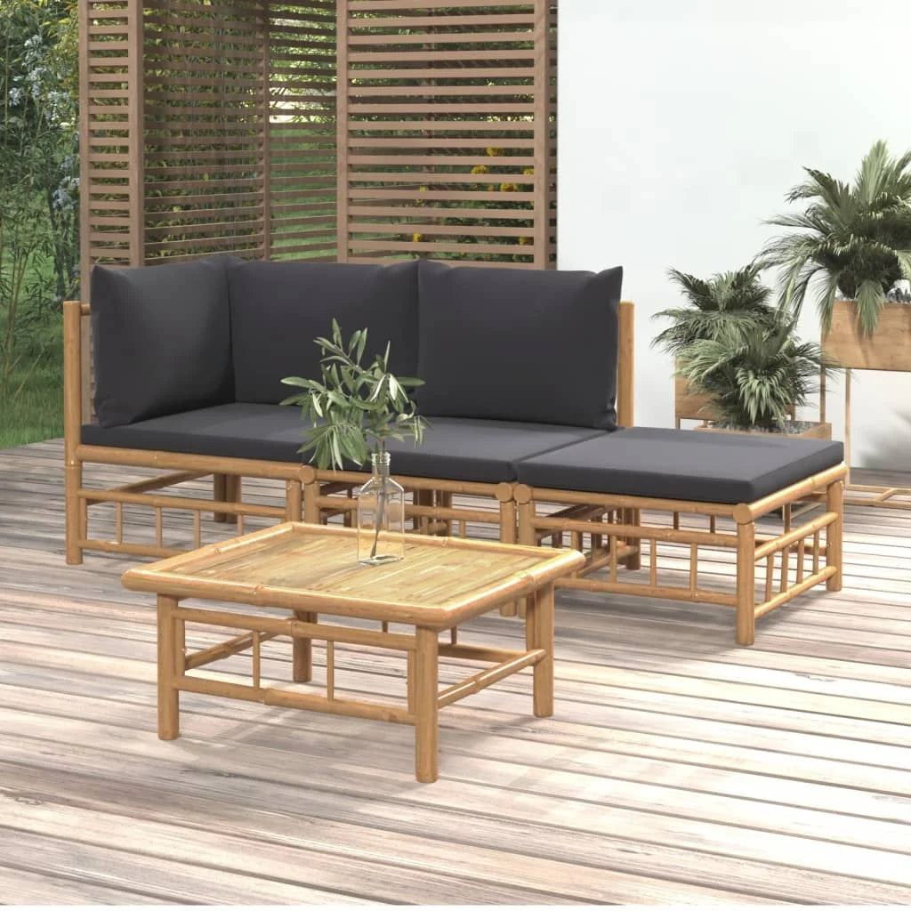 Ensemble de canapé de jardin confortable avec coussins gris foncé, style moderne, 4 pièces