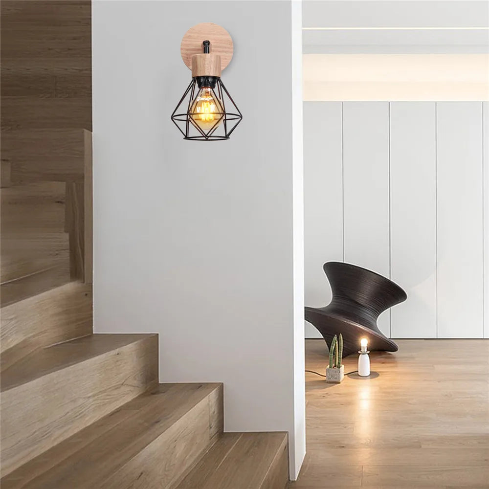 Applique Murale LED en Bois et Fer Noir Style Industriel Rétro, Luminaire Décoratif d'Nik, Idéal pour un Loft