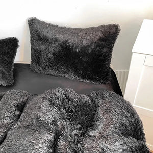 Housse de couette noire en peluche et shaggy + 2 taies d'oreiller avec fermeture éclair Ensemble de literie en velours doux