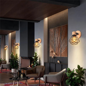 Applique Murale LED en Bois et Fer Noir Style Industriel Rétro, Luminaire Décoratif d'Nik, Idéal pour un Loft