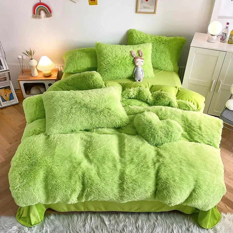 Housse de couette noire en peluche et shaggy + 2 taies d'oreiller avec fermeture éclair Ensemble de literie en velours doux