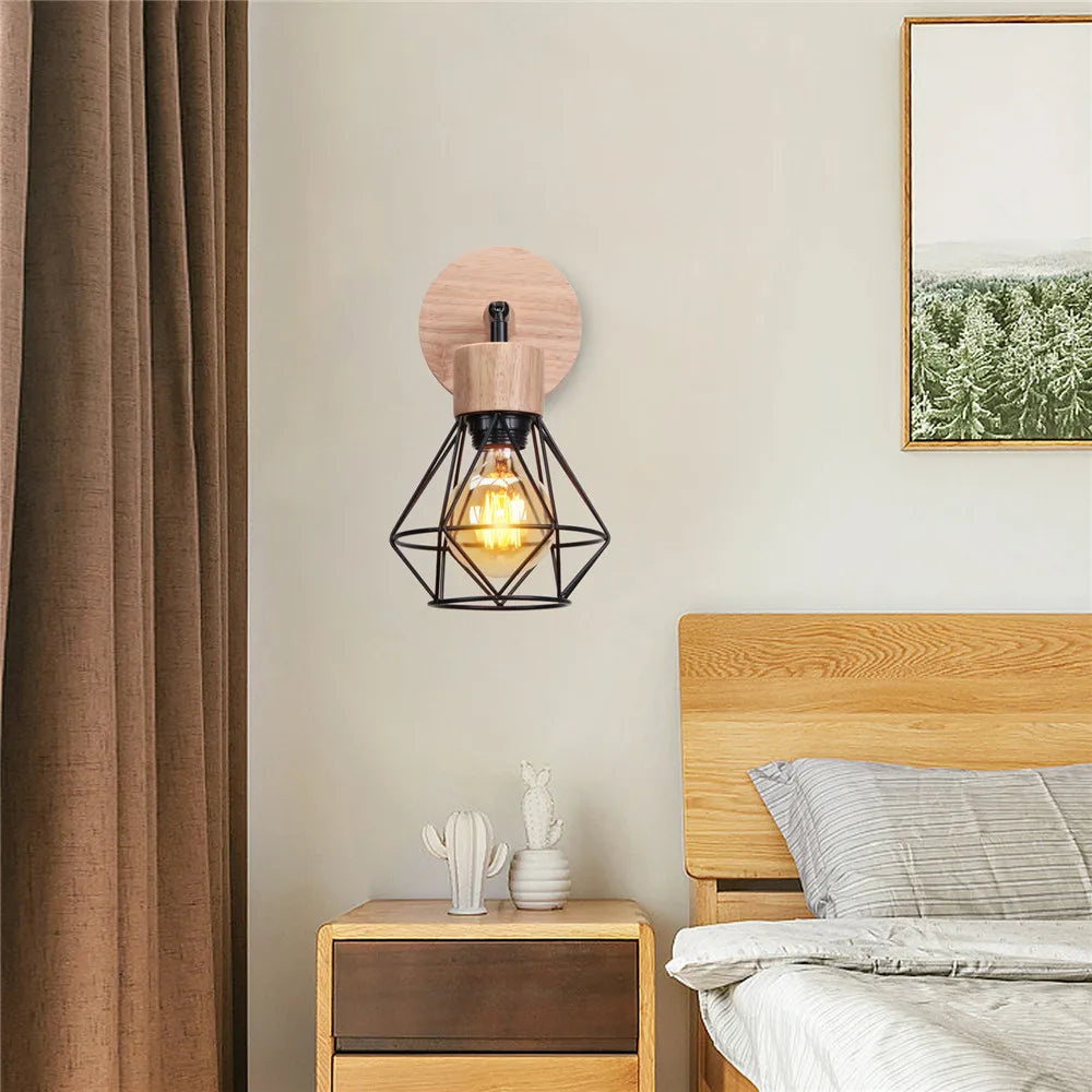 Applique Murale LED en Bois et Fer Noir Style Industriel Rétro, Luminaire Décoratif d'Nik, Idéal pour un Loft