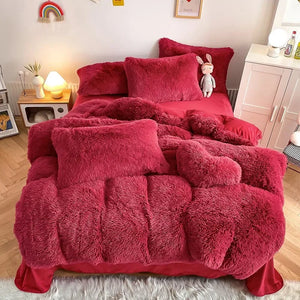 Housse de couette noire en peluche et shaggy + 2 taies d'oreiller avec fermeture éclair Ensemble de literie en velours doux