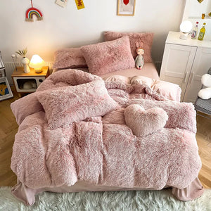 Housse de couette noire en peluche et shaggy + 2 taies d'oreiller avec fermeture éclair Ensemble de literie en velours doux