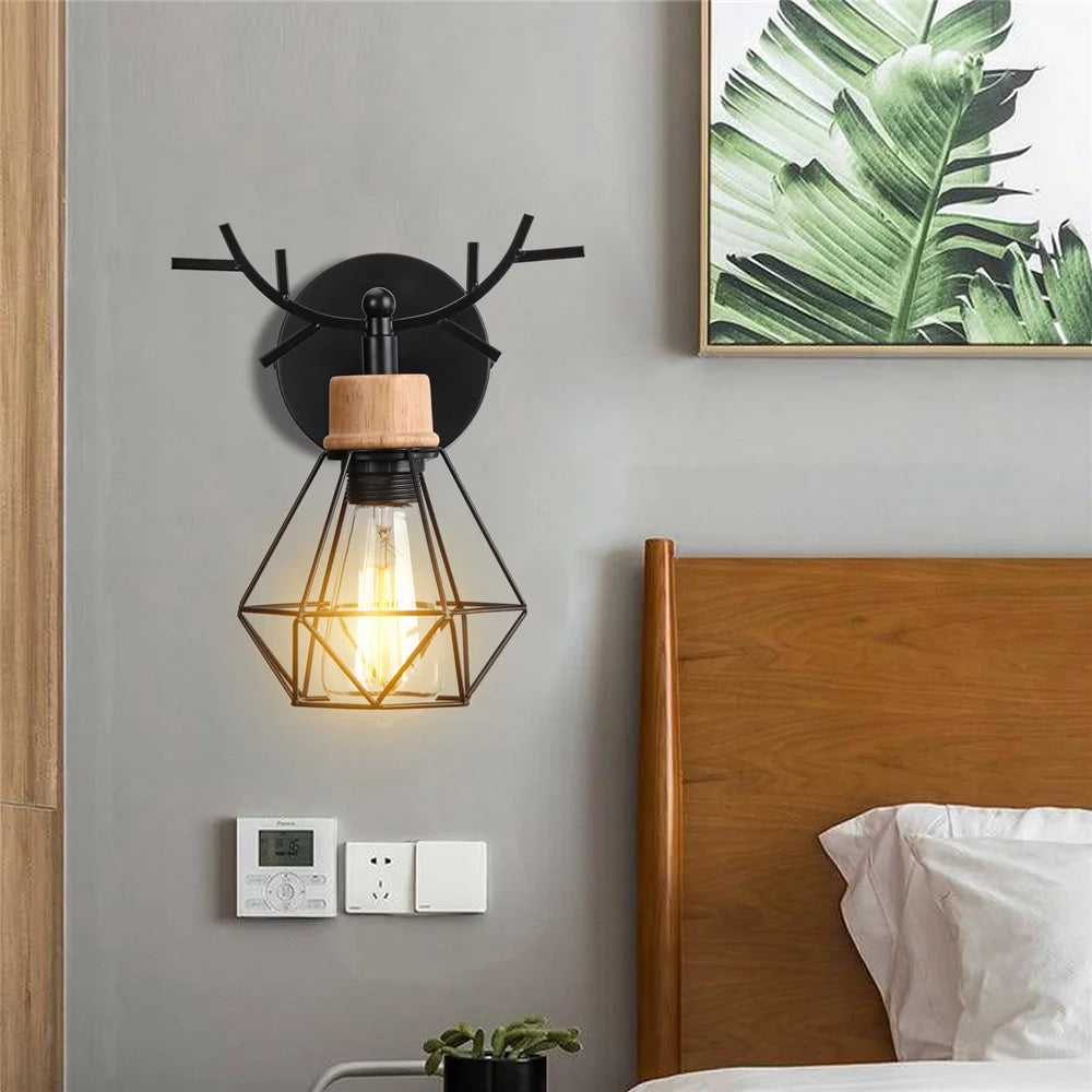 Applique Murale LED en Bois et Fer Noir Style Industriel Rétro, Luminaire Décoratif d'Nik, Idéal pour un Loft