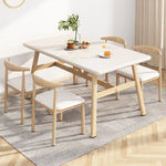 Charger l&#39;image dans la galerie, Ensemble de meubles de table à manger rectangulaire en bois moderne d&#39;intérieur, cuisine, salle à manger, coin petit-déjeuner avec 4 chaises, 5 pièces
