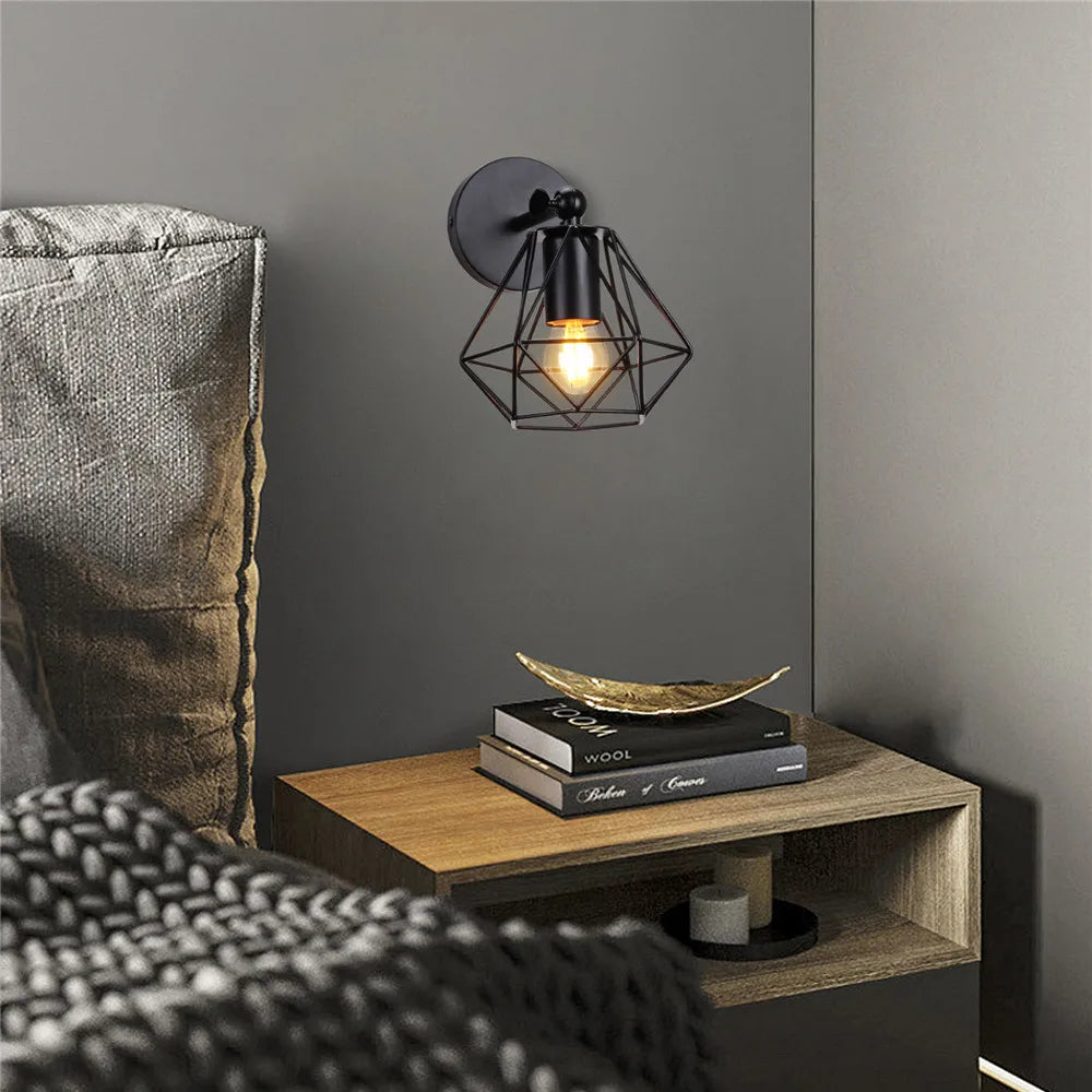 Applique Murale LED en Bois et Fer Noir Style Industriel Rétro, Luminaire Décoratif d'Nik, Idéal pour un Loft