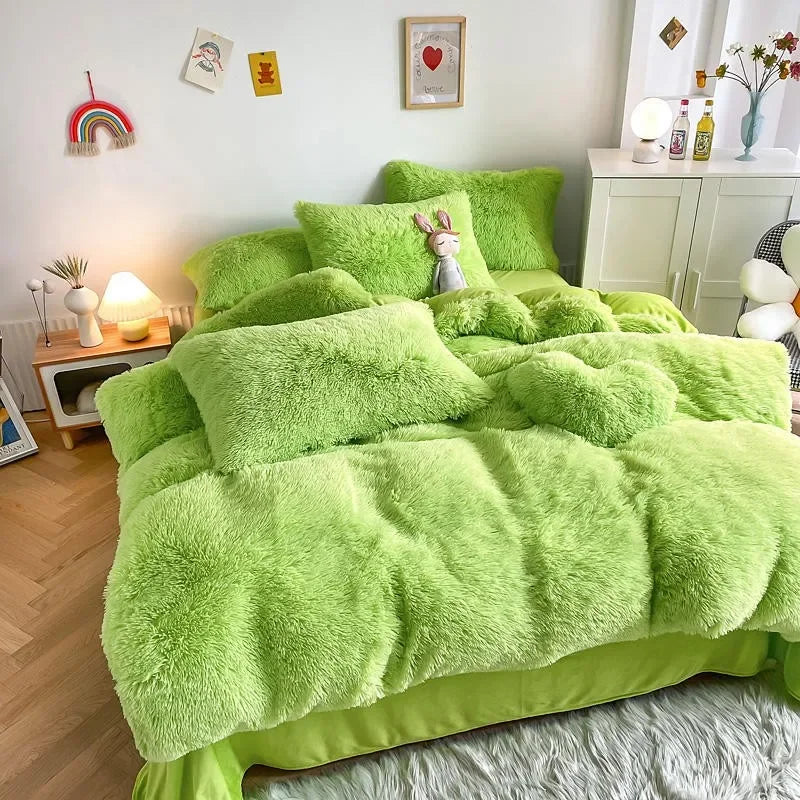 Housse de couette noire en peluche et shaggy + 2 taies d'oreiller avec fermeture éclair Ensemble de literie en velours doux