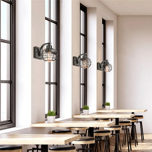 Applique Murale LED en Bois et Fer Noir Style Industriel Rétro, Luminaire Décoratif d'Nik, Idéal pour un Loft