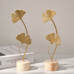 Artisanat de cuir chevelu Ginkgo doré nordique, sculpture de feuilles, décor de salon de luxe, accessoires de décoration pour la maison, ornements de bureau de bureau