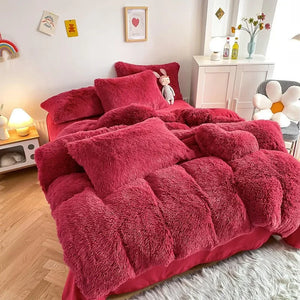 Housse de couette noire en peluche et shaggy + 2 taies d'oreiller avec fermeture éclair Ensemble de literie en velours doux