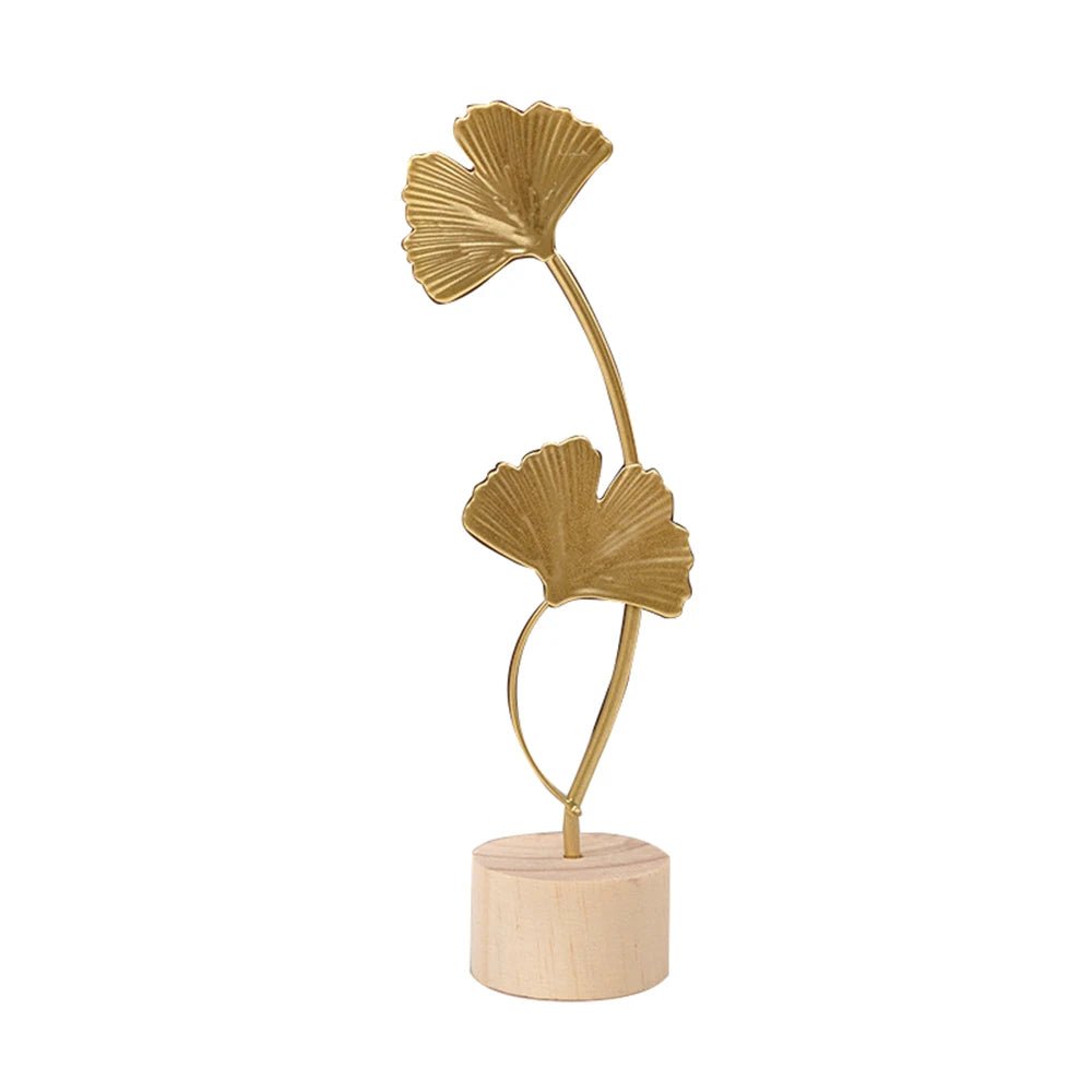 Artisanat de cuir chevelu Ginkgo doré nordique, sculpture de feuilles, décor de salon de luxe, accessoires de décoration pour la maison, ornements de bureau de bureau