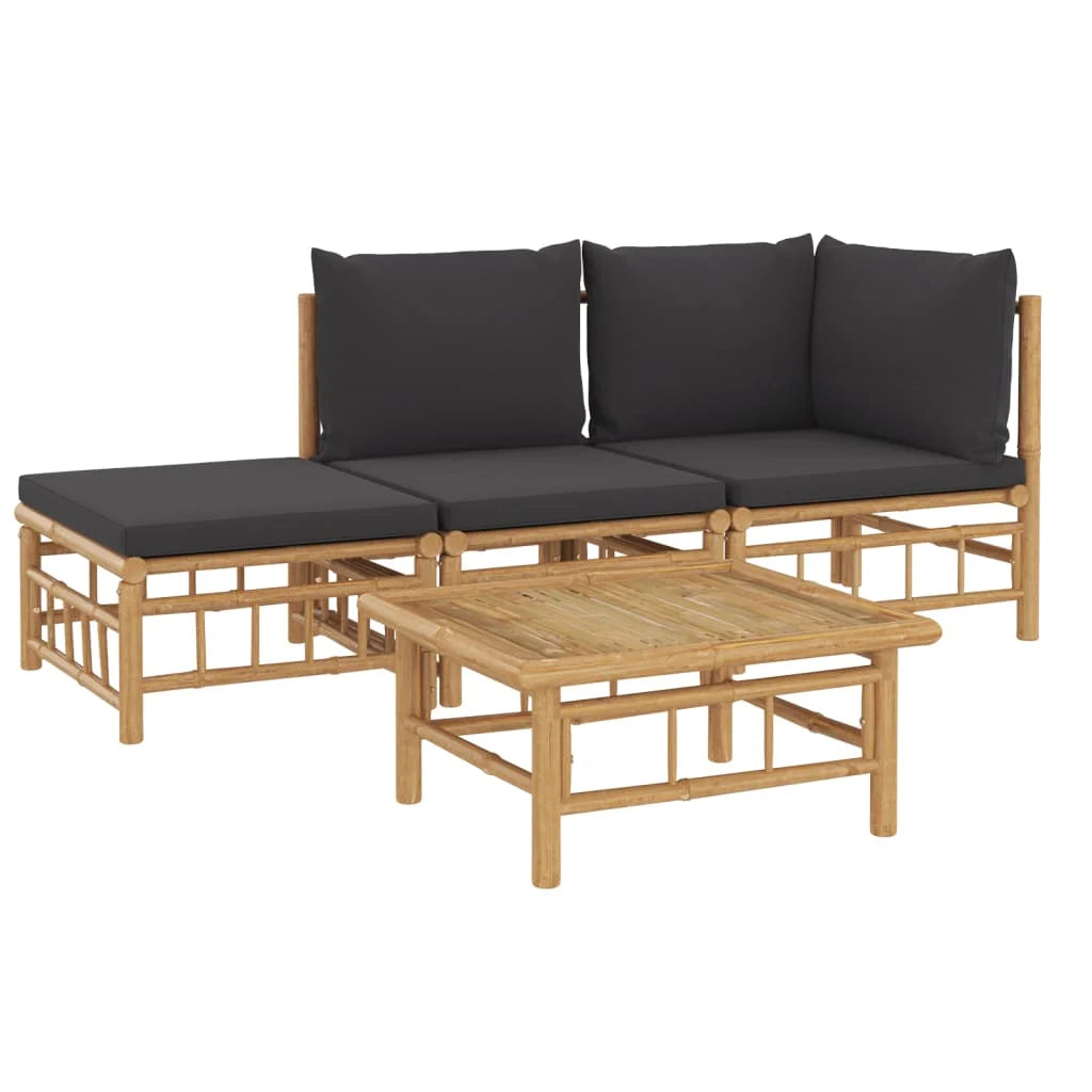 Ensemble de canapé de jardin confortable avec coussins gris foncé, style moderne, 4 pièces